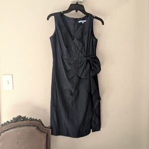 Antonio Melani Cocktail Dress Semiformal Navy Blue Tafetta with Bow Size 2 Vneck